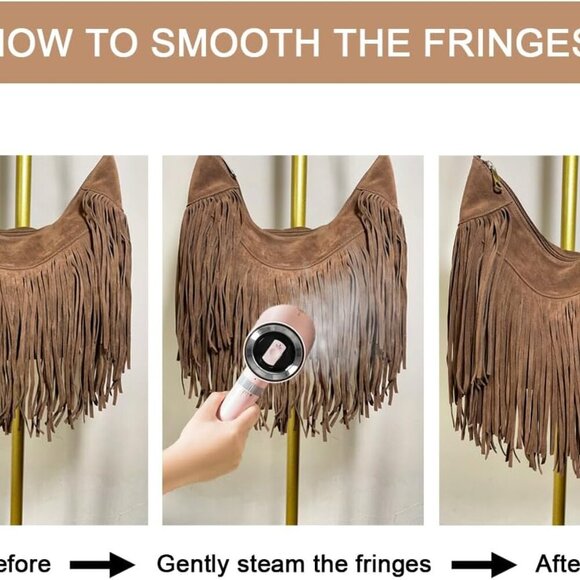 Classic 70s Style Fringe Shoulder Bag - Medium Vegan Suede Purse for Daily Use - Picture 5 of 6